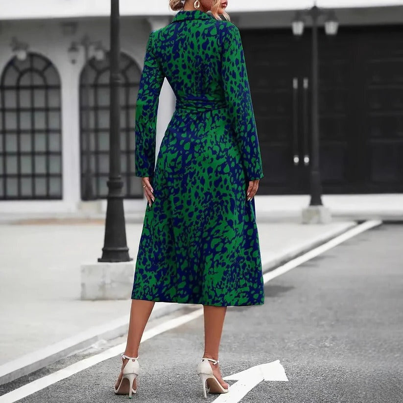 Midi Dress with Waist Tie and Button-Down Front, Breathable A-Line Silhouette