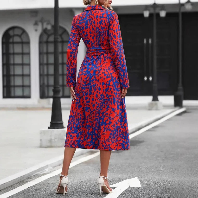 Midi Dress with Waist Tie and Button-Down Front, Breathable A-Line Silhouette