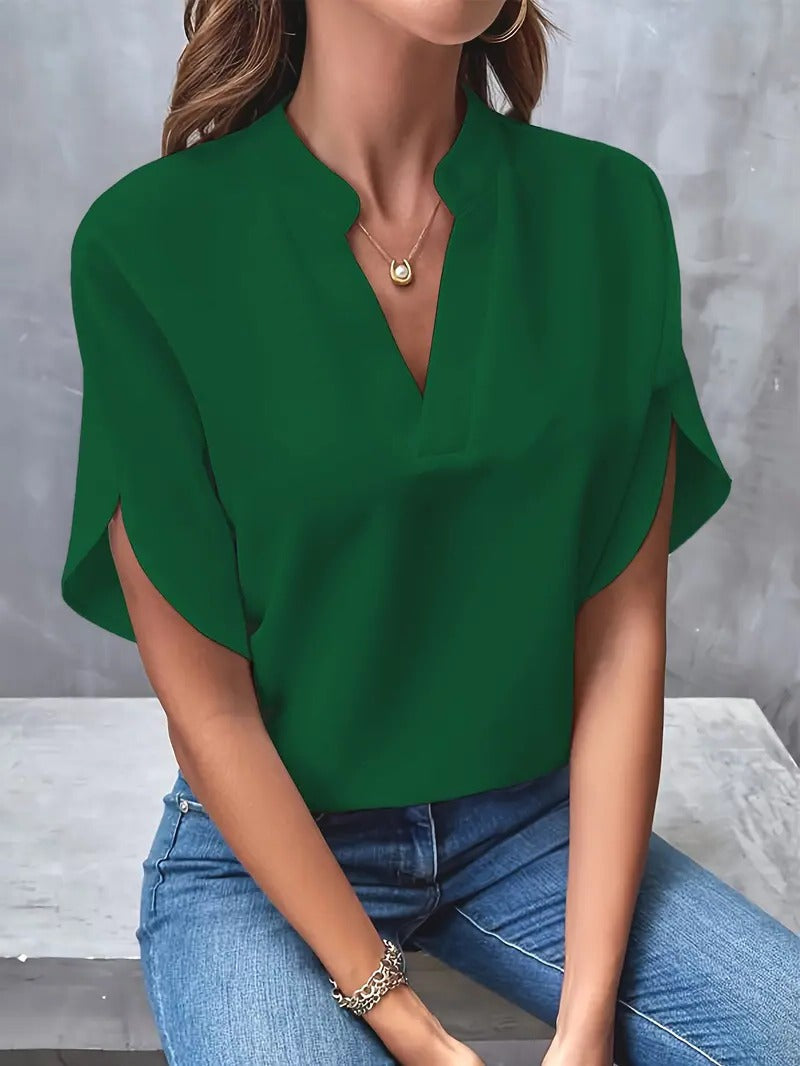 Lightweight Blouse with Structured Shoulders and Button Front, Neutral Tones
