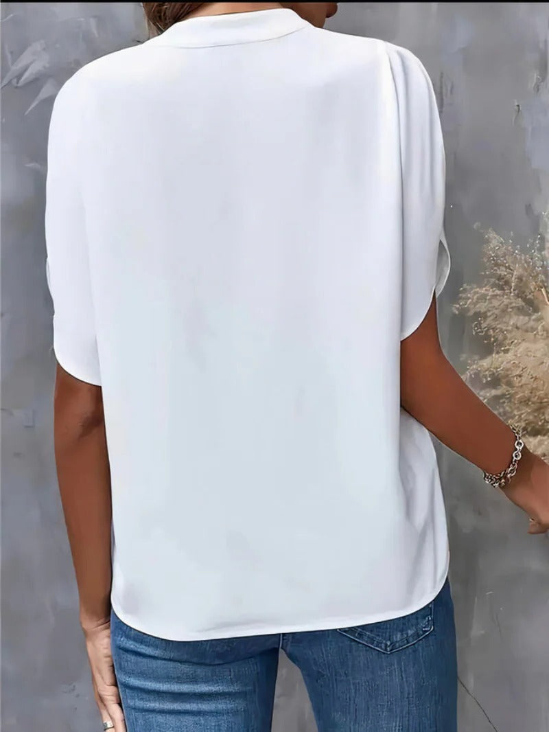 Lightweight Blouse with Structured Shoulders and Button Front, Neutral Tones