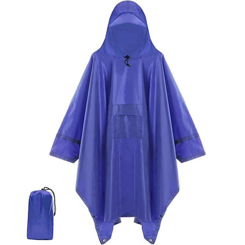 Waterproof Poncho with Adjustable Hood and Side Snap Closures, Packable Lightweight Design