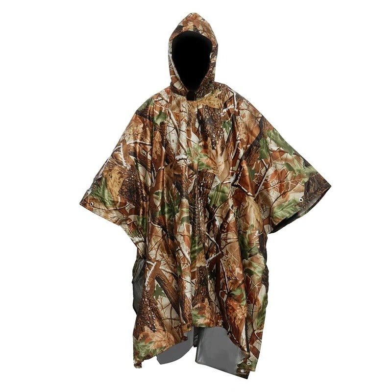 Waterproof Poncho with Adjustable Hood and Side Snap Closures, Packable Lightweight Design