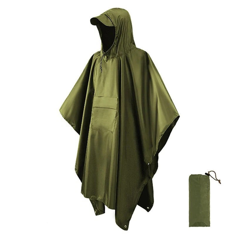 Waterproof Poncho with Adjustable Hood and Side Snap Closures, Packable Lightweight Design