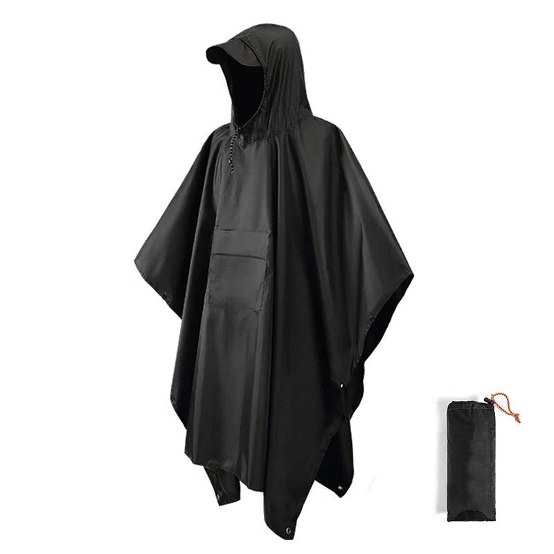 Waterproof Poncho with Adjustable Hood and Side Snap Closures, Packable Lightweight Design