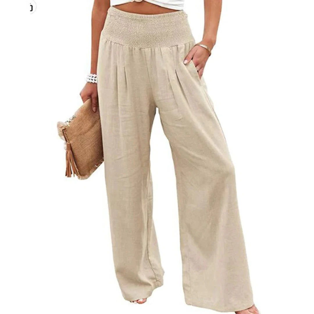 Women's Summer Pants with Breathable Fabric and Deep Side Pockets, Adjustable Waist