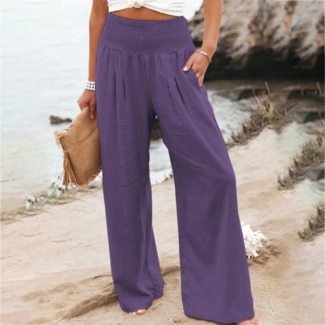 Women's Summer Pants with Breathable Fabric and Deep Side Pockets, Adjustable Waist