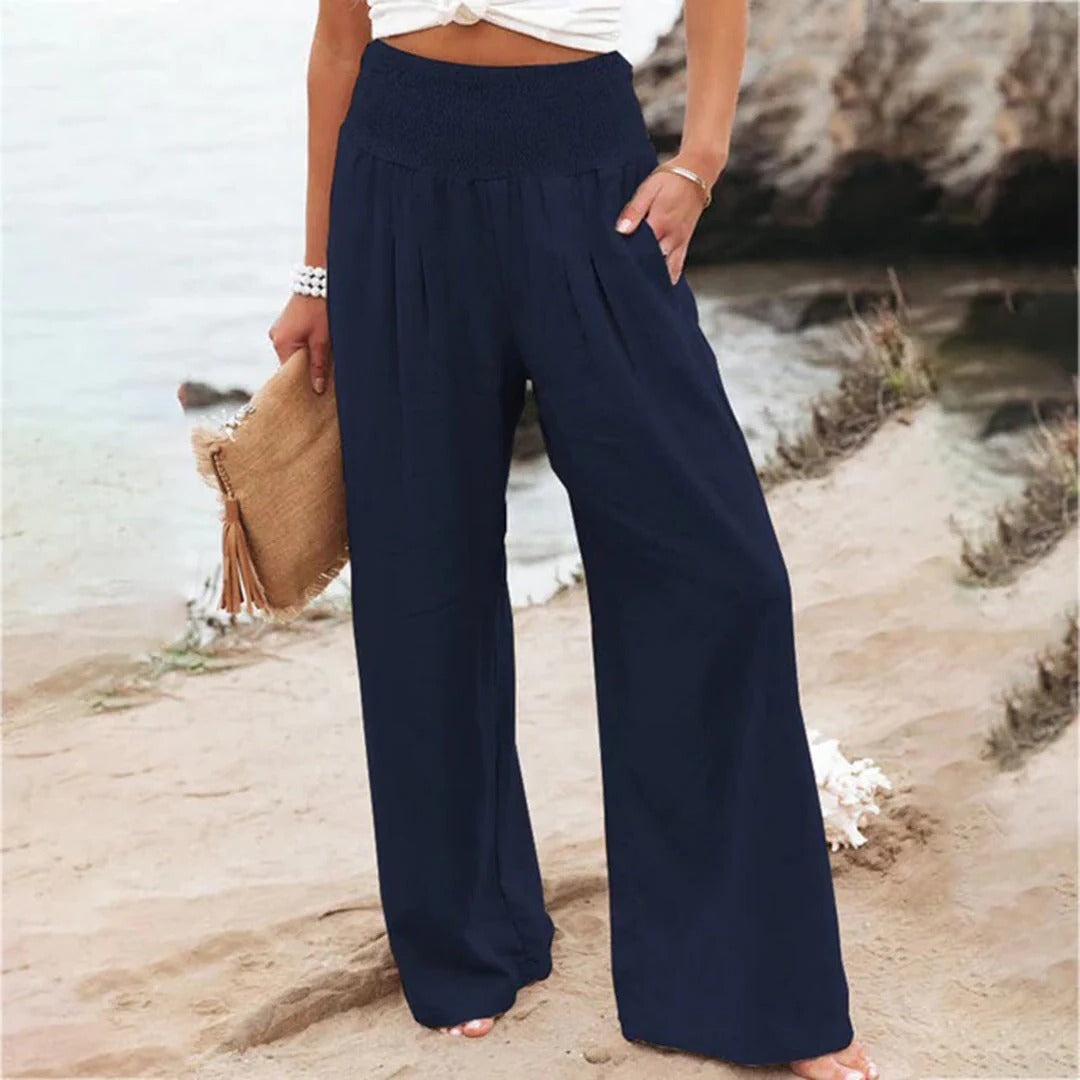 Women's Summer Pants with Breathable Fabric and Deep Side Pockets, Adjustable Waist