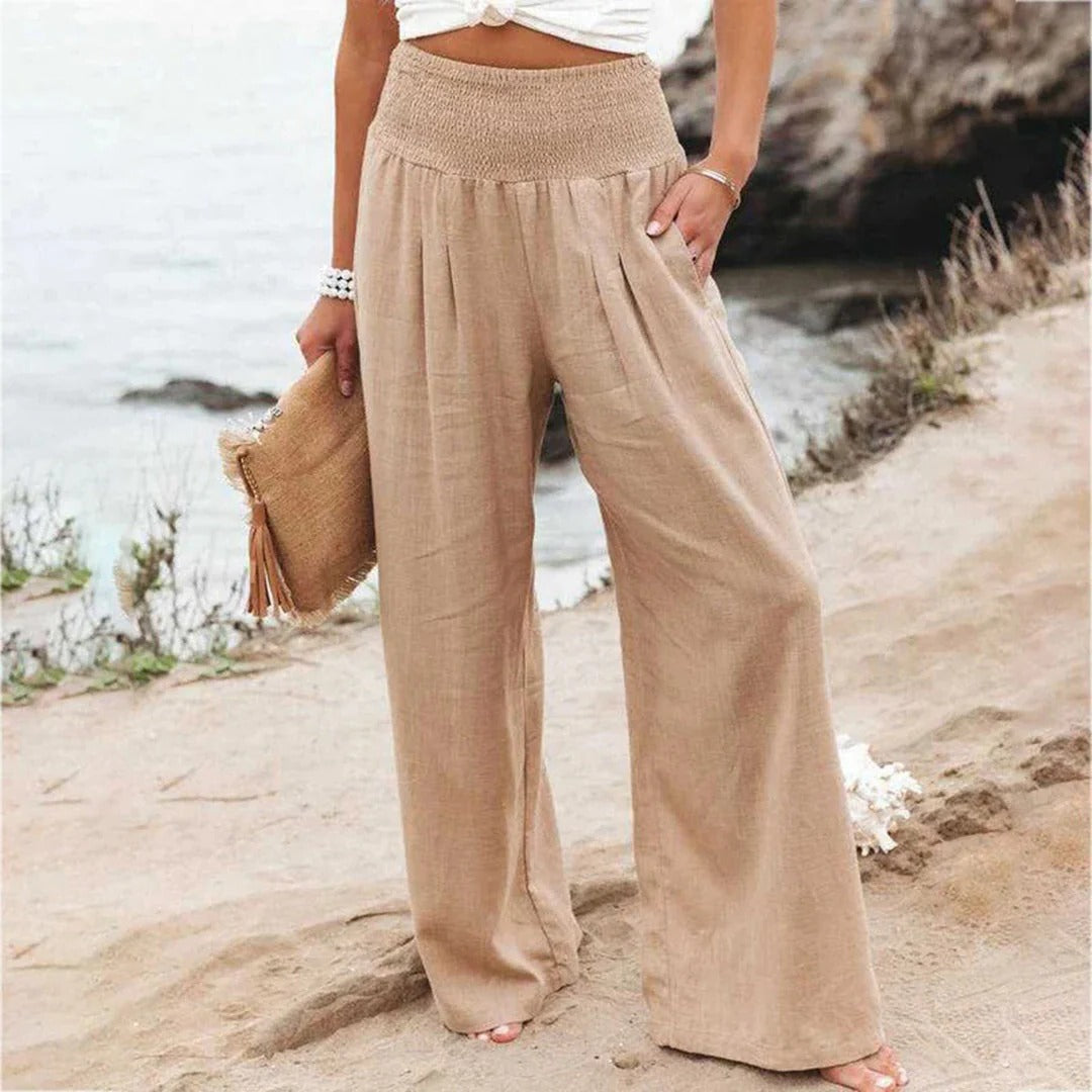 Women's Summer Pants with Breathable Fabric and Deep Side Pockets, Adjustable Waist