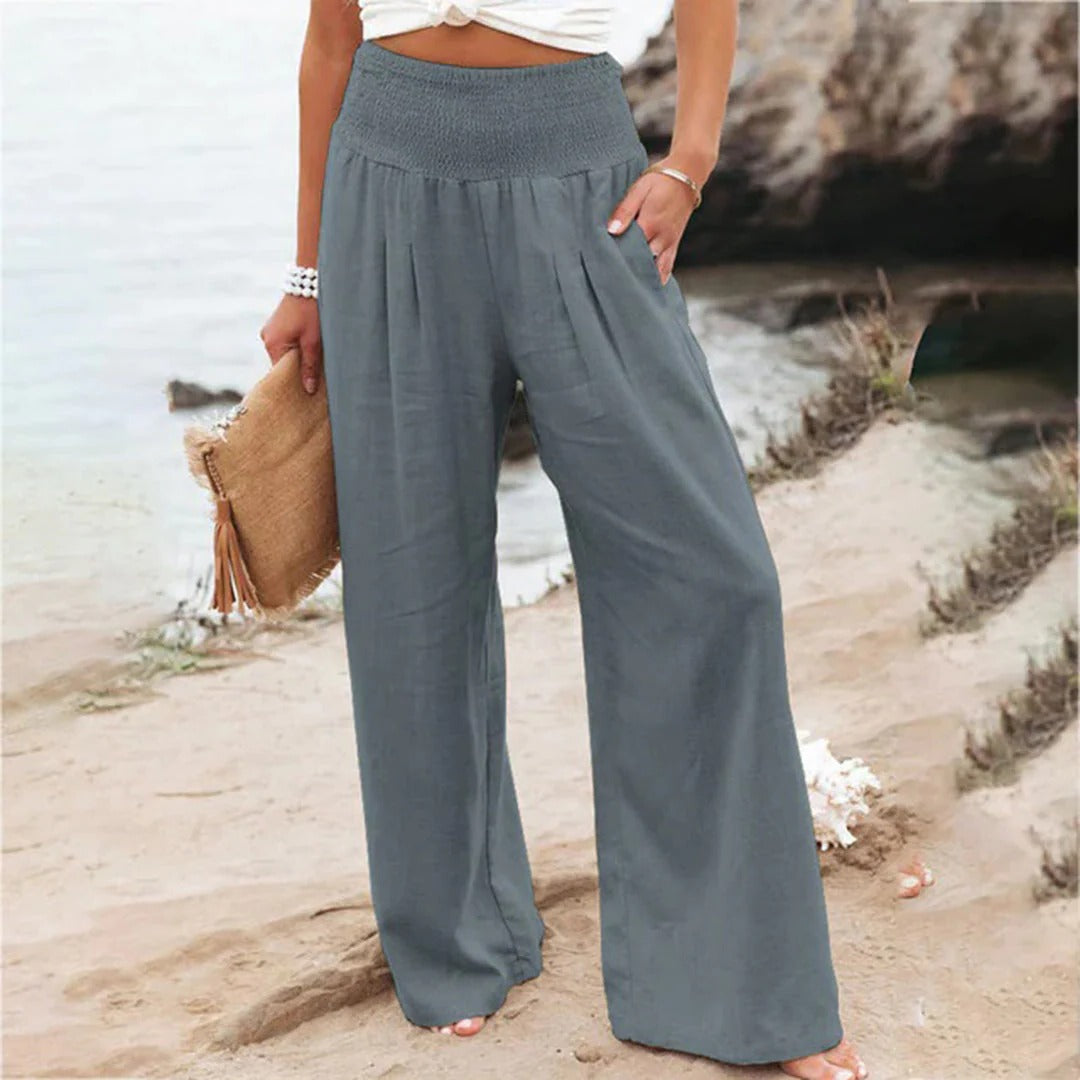 Women's Summer Pants with Breathable Fabric and Deep Side Pockets, Adjustable Waist