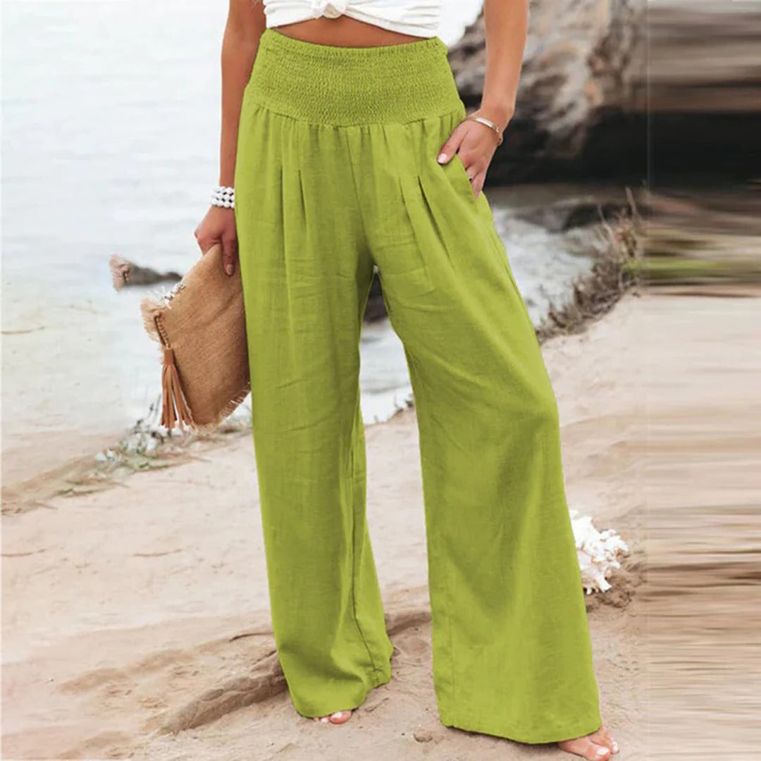 Women's Summer Pants with Breathable Fabric and Deep Side Pockets, Adjustable Waist