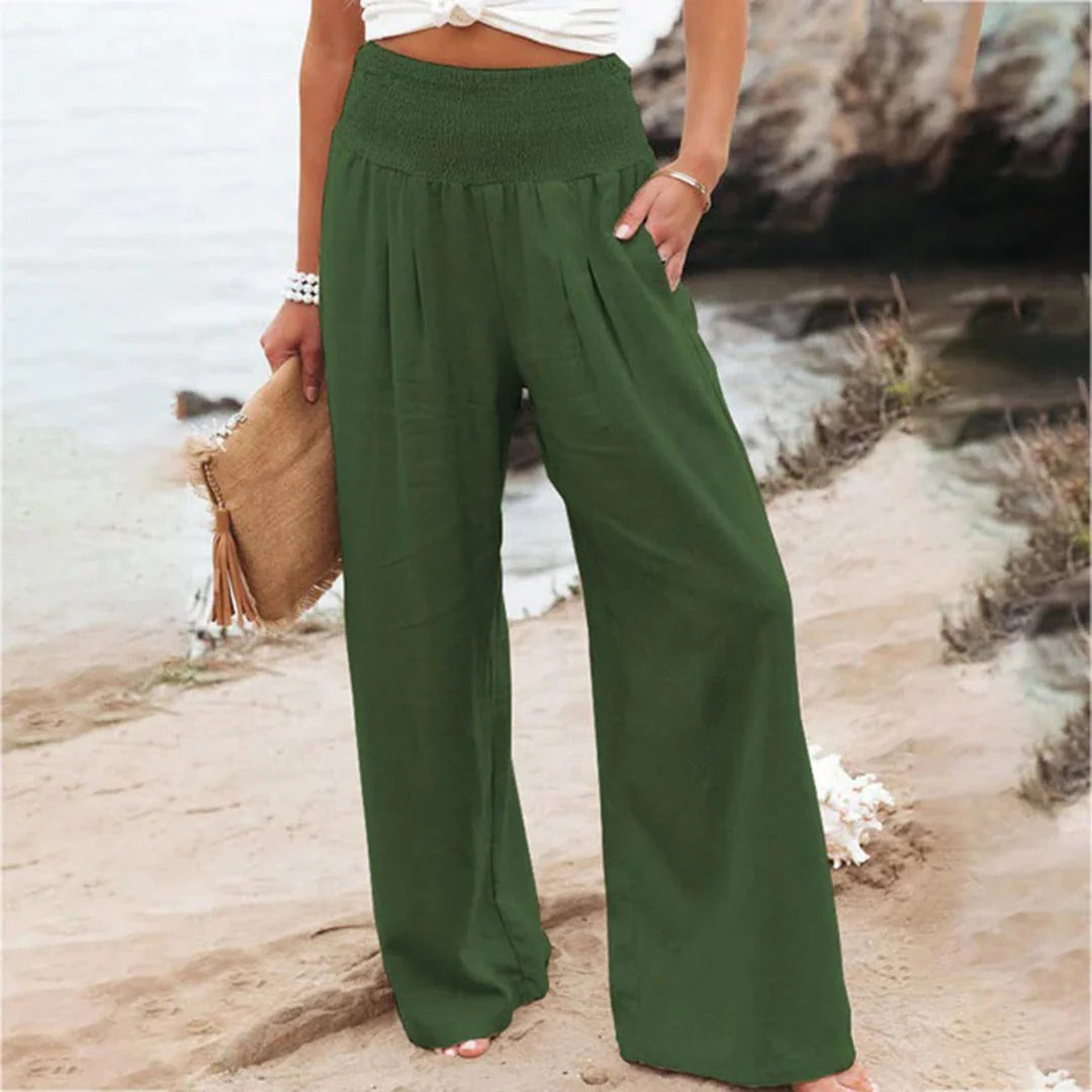 Women's Summer Pants with Breathable Fabric and Deep Side Pockets, Adjustable Waist