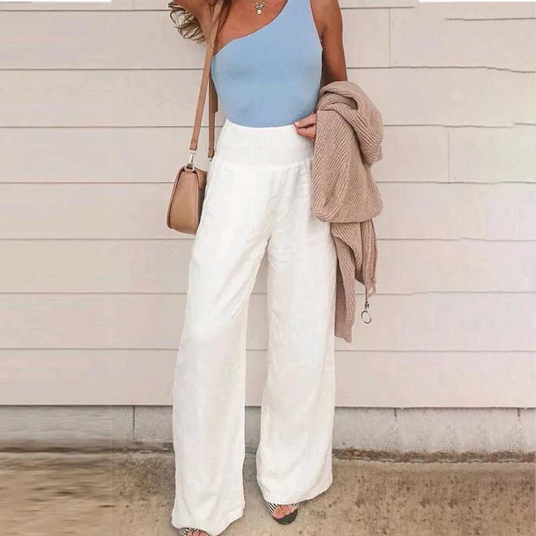 Women's Summer Pants with Breathable Fabric and Deep Side Pockets, Adjustable Waist