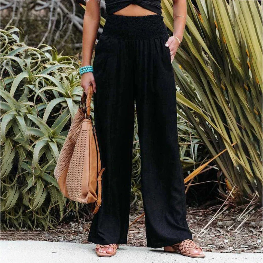 Women's Summer Pants with Breathable Fabric and Deep Side Pockets, Adjustable Waist