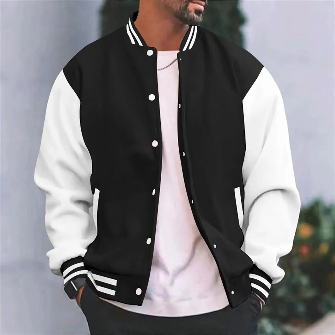 Men's Bomber Jacket with Snap Front and Ribbed Cuffs, Lightweight Baseball Silhouette