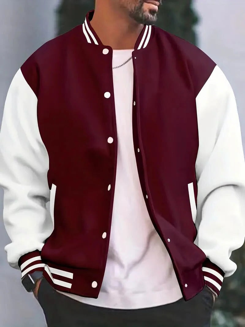 Men's Bomber Jacket with Snap Front and Ribbed Cuffs, Lightweight Baseball Silhouette