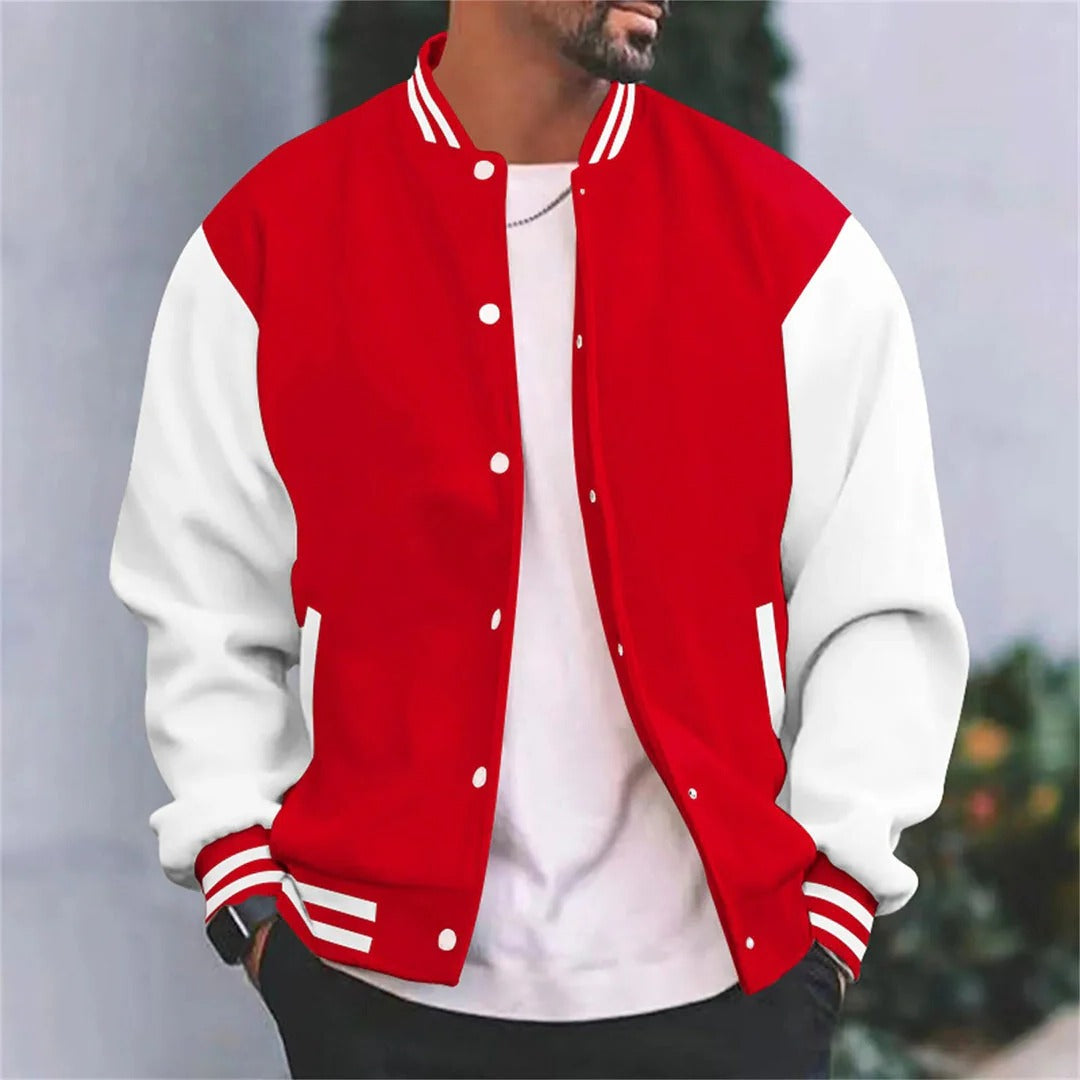 Men's Bomber Jacket with Snap Front and Ribbed Cuffs, Lightweight Baseball Silhouette