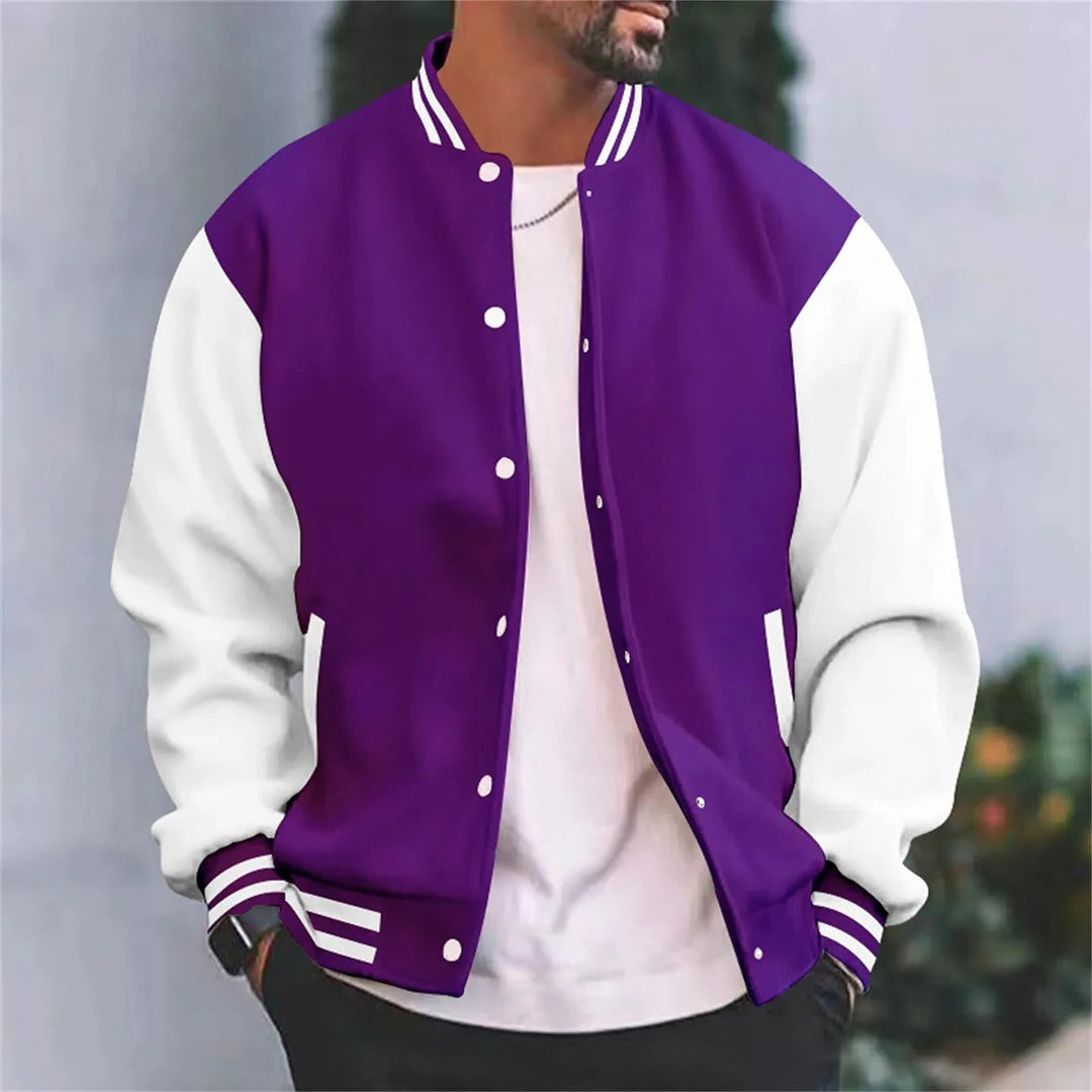 Men's Bomber Jacket with Snap Front and Ribbed Cuffs, Lightweight Baseball Silhouette