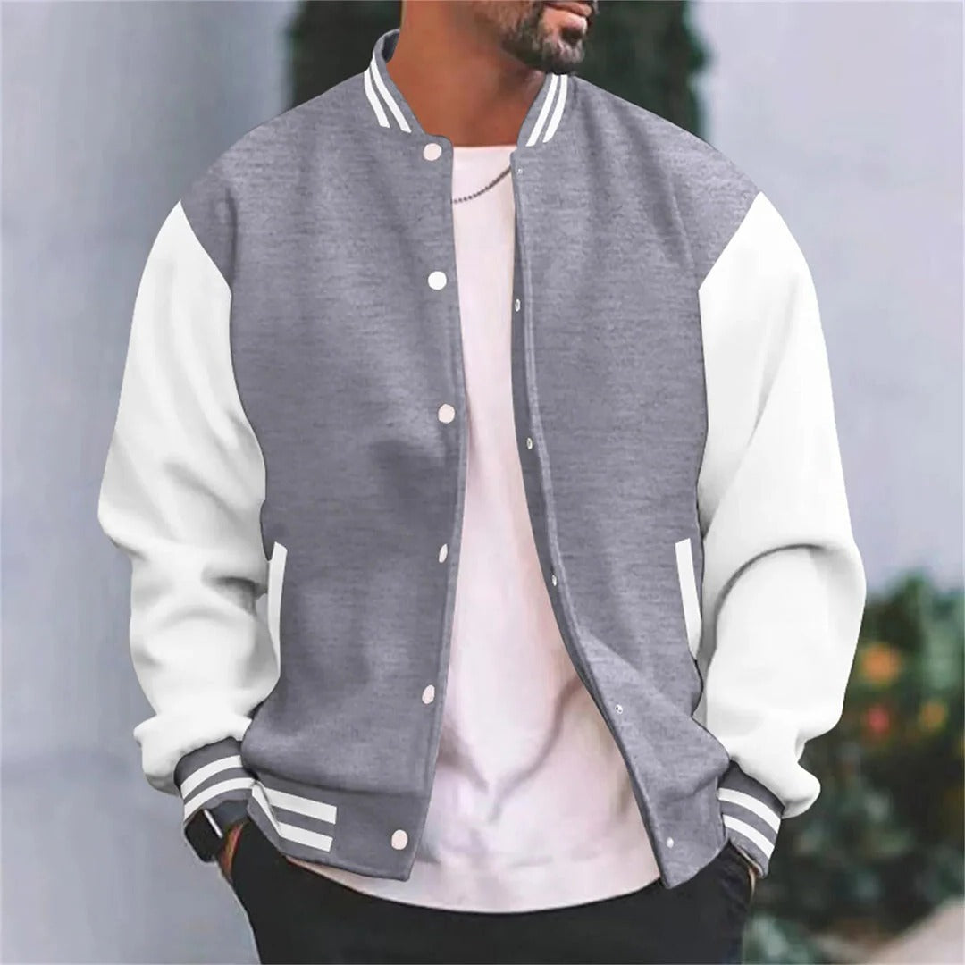 Men's Bomber Jacket with Snap Front and Ribbed Cuffs, Lightweight Baseball Silhouette