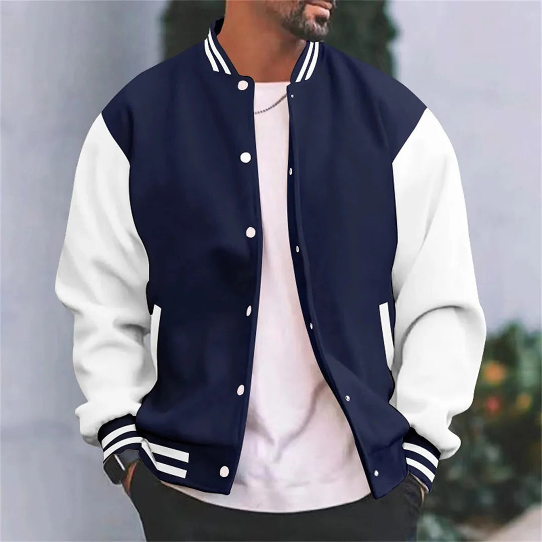 Men's Bomber Jacket with Snap Front and Ribbed Cuffs, Lightweight Baseball Silhouette