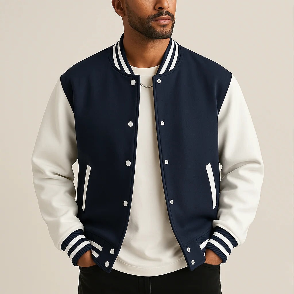 Men's Bomber Jacket with Snap Front and Ribbed Cuffs, Lightweight Baseball Silhouette