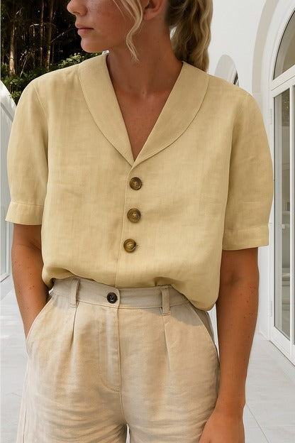 Envelope Neckline T-Shirt for Women with Button Shoulder and Relaxed Fit, Cotton Blend
