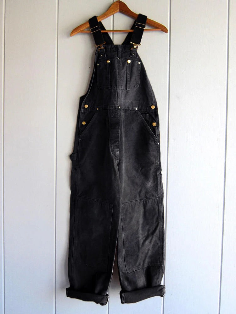 Bib Overalls for Women with Adjustable Buckle Straps and Utility Pockets, Wide Leg