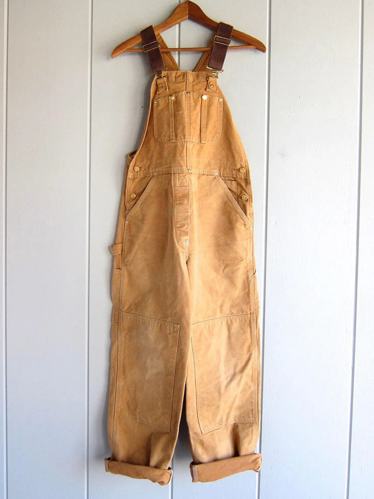 Bib Overalls for Women with Adjustable Buckle Straps and Utility Pockets, Wide Leg