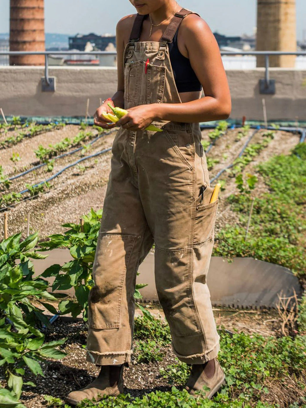 Bib Overalls for Women with Adjustable Buckle Straps and Utility Pockets, Wide Leg