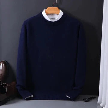 Cashmere Blend Sweater for Men with Ribbed Neckline and Lightweight Knit, Sizes XS to 4XL