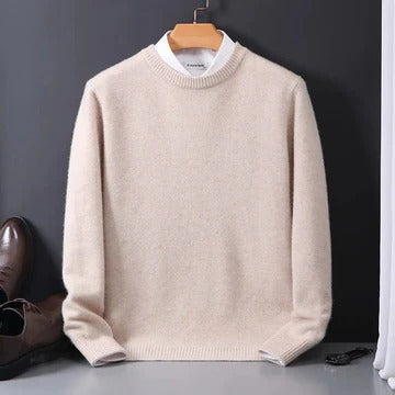 Cashmere Blend Sweater for Men with Ribbed Neckline and Lightweight Knit, Sizes XS to 4XL