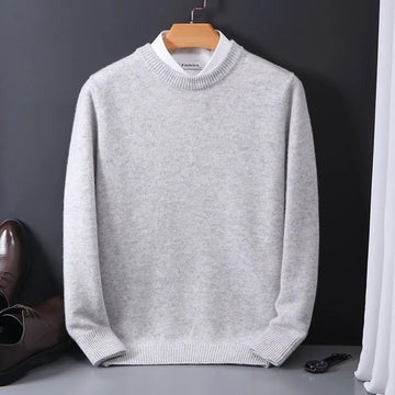Cashmere Blend Sweater for Men with Ribbed Neckline and Lightweight Knit, Sizes XS to 4XL