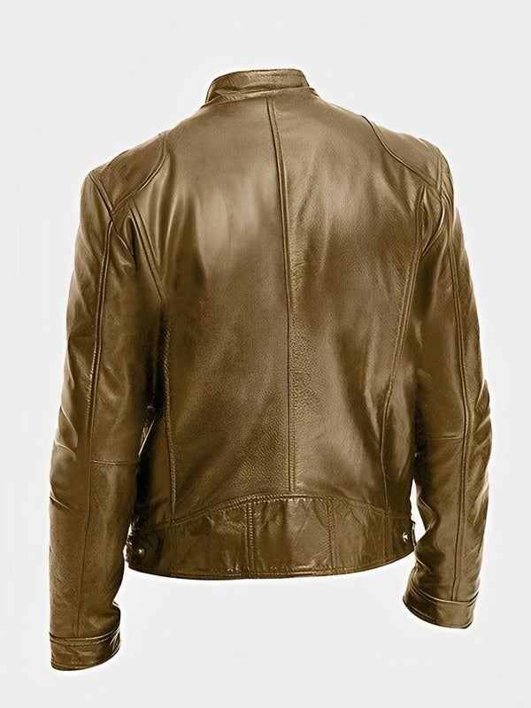 Men's Biker Jacket with Front Zipper and Straight Silhouette, Lightweight Casual Fit