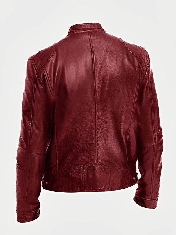 Men's Biker Jacket with Front Zipper and Straight Silhouette, Lightweight Casual Fit
