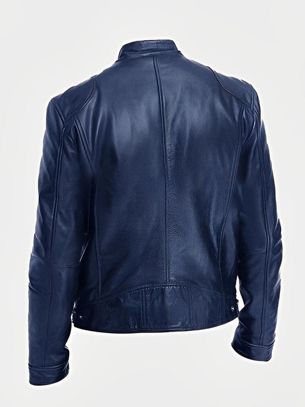 Men's Biker Jacket with Front Zipper and Straight Silhouette, Lightweight Casual Fit