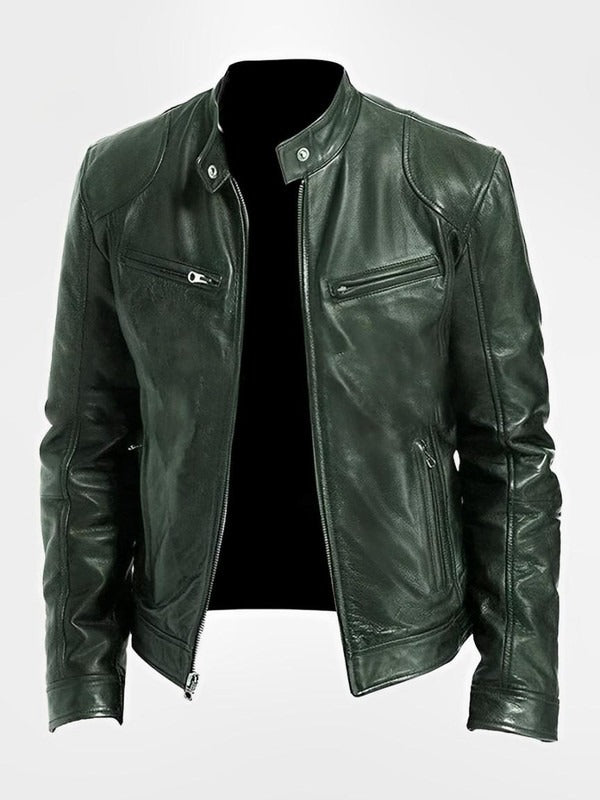 Men's Biker Jacket with Front Zipper and Straight Silhouette, Lightweight Casual Fit