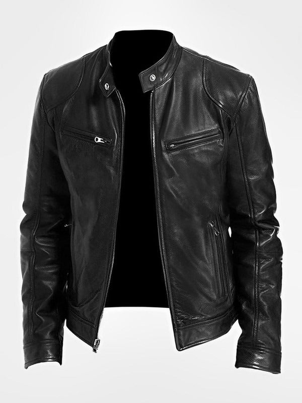 Men's Biker Jacket with Front Zipper and Straight Silhouette, Lightweight Casual Fit