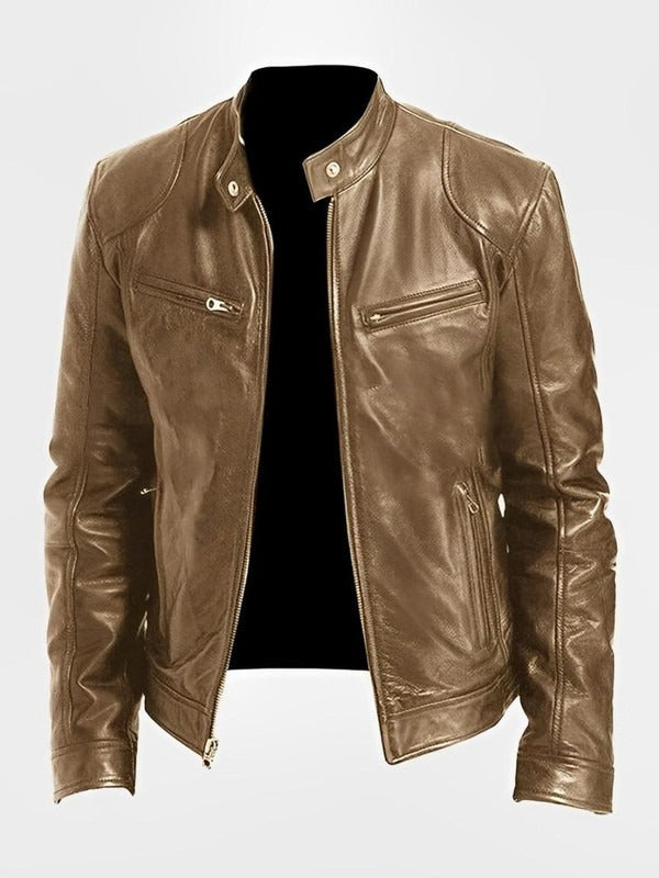 Men's Biker Jacket with Front Zipper and Straight Silhouette, Lightweight Casual Fit