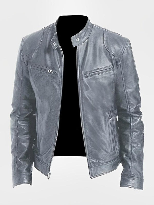 Men's Biker Jacket with Front Zipper and Straight Silhouette, Lightweight Casual Fit