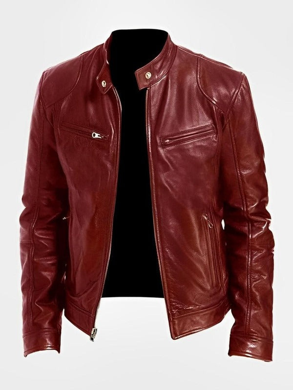 Men's Biker Jacket with Front Zipper and Straight Silhouette, Lightweight Casual Fit