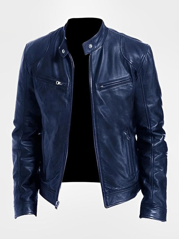 Men's Biker Jacket with Front Zipper and Straight Silhouette, Lightweight Casual Fit