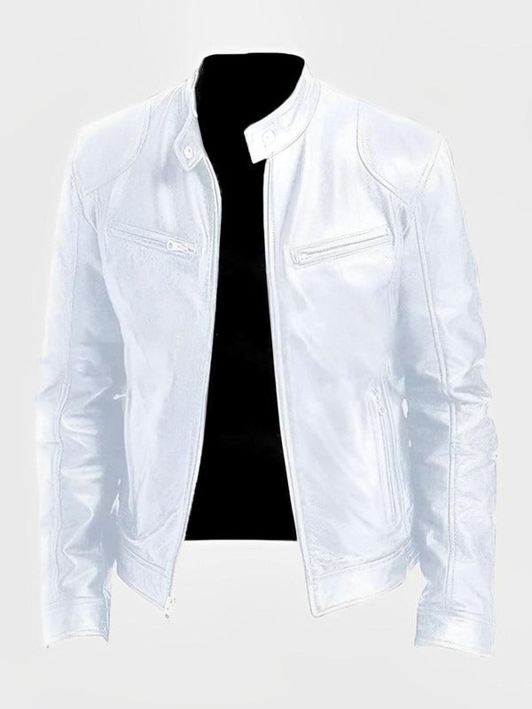Men's Biker Jacket with Front Zipper and Straight Silhouette, Lightweight Casual Fit