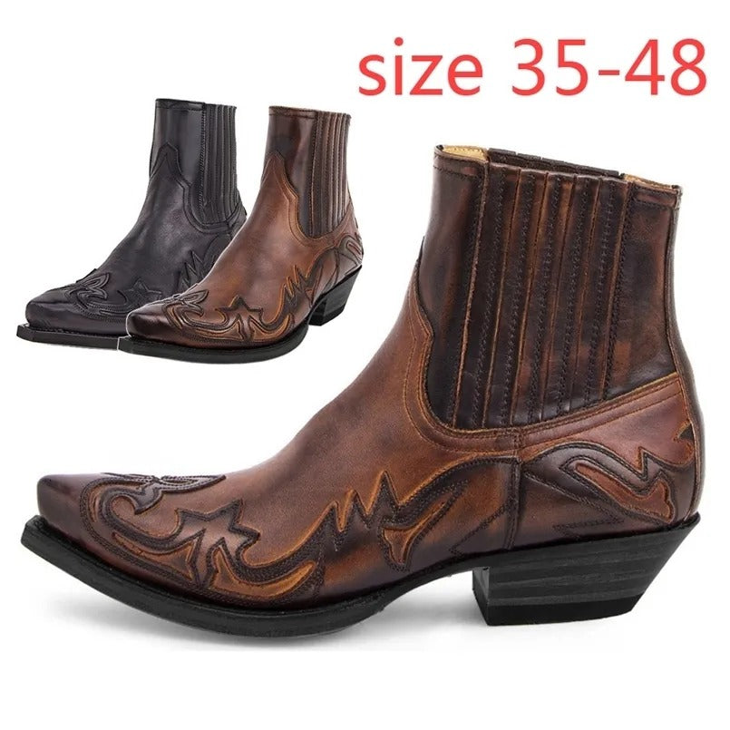 Men's Cowboy Boots with Western Stitching and Cushioned Interior, Extended Sizes