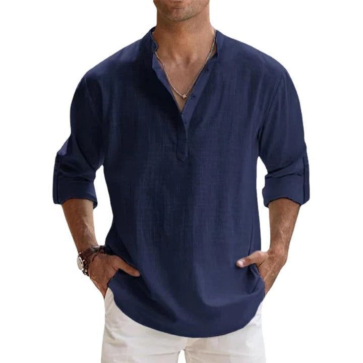 Henley Shirt for Men with Lightweight Breathable Knit and Roll-Up Sleeves, Relaxed Fit