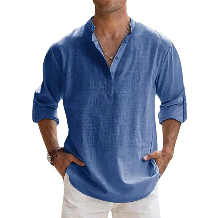 Henley Shirt for Men with Lightweight Breathable Knit and Roll-Up Sleeves, Relaxed Fit