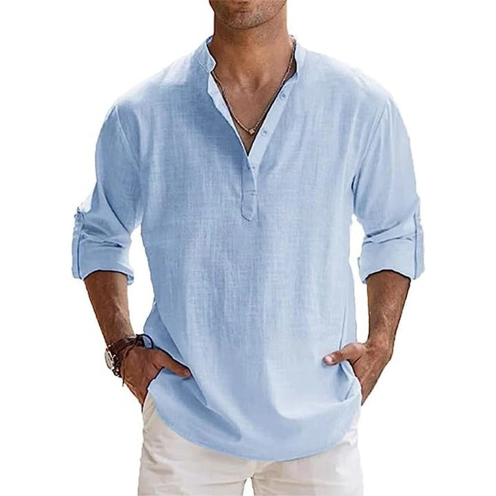 Henley Shirt for Men with Lightweight Breathable Knit and Roll-Up Sleeves, Relaxed Fit