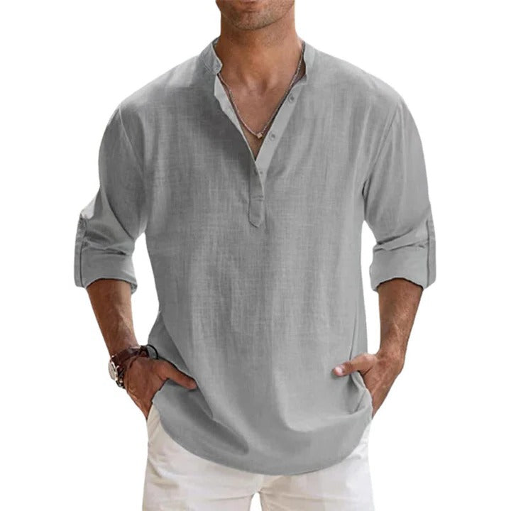 Henley Shirt for Men with Lightweight Breathable Knit and Roll-Up Sleeves, Relaxed Fit