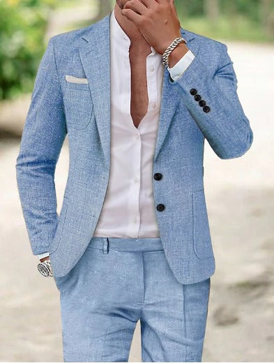 Summer Suit for Men with Breathable Fabric and Relaxed Jacket, Flat-Front Trousers