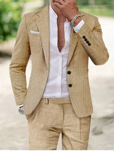 Summer Suit for Men with Breathable Fabric and Relaxed Jacket, Flat-Front Trousers