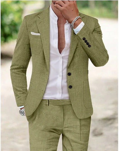Summer Suit for Men with Breathable Fabric and Relaxed Jacket, Flat-Front Trousers