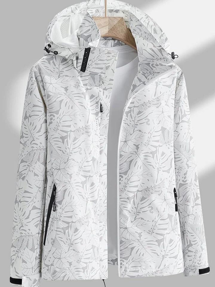 Waterproof Jacket for Women with Adjustable Hood and Front Zip, Lightweight Regular Fit